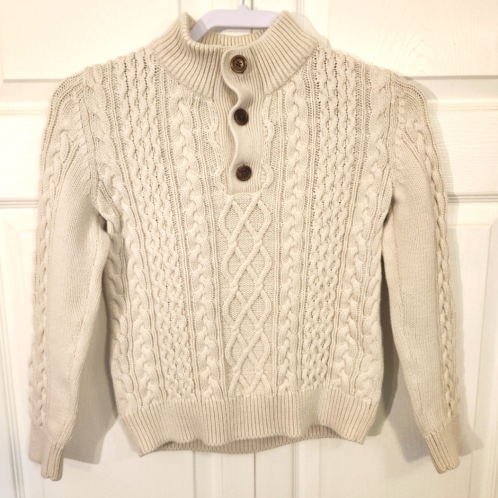 GAP BOYS '23 CABLE KNIT/CHUNKY COTTON BEIGE MOCK NECK SWEATER BOYS SIZE M-8 GUC